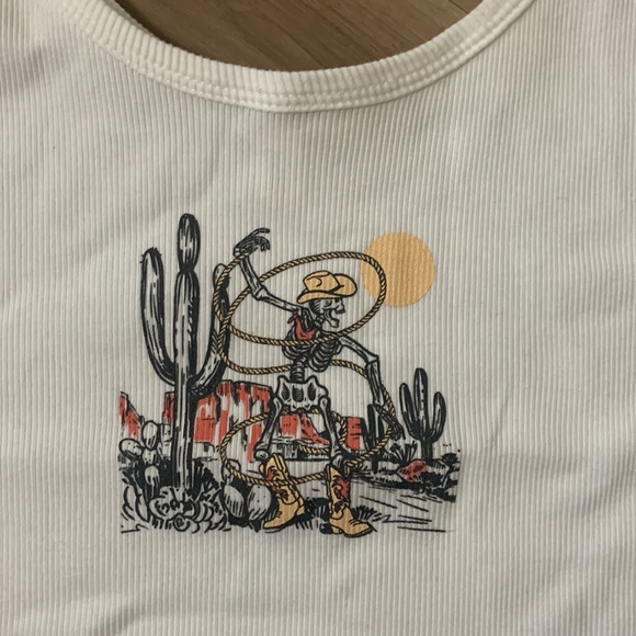 White Crop Tank 100 % COTTON Desert Vibes Size XL - Picture 3 of 5